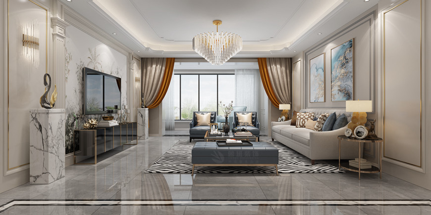 普華淺水灣五居室180平米簡歐風格客廳 電(diàn)視牆