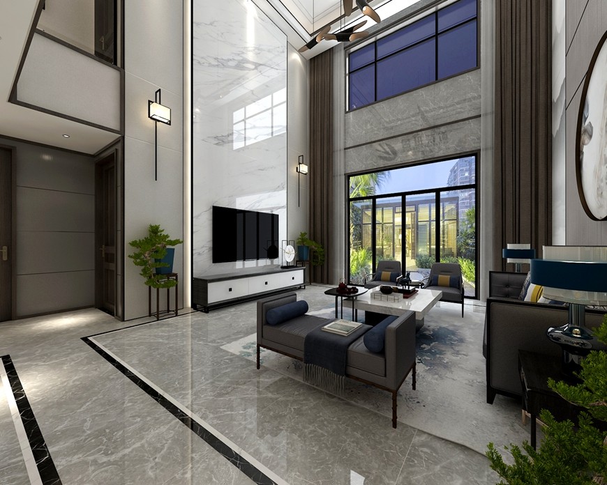 西安(ān)魯班裝(zhuāng)飾禦河上院300平米别墅新(xīn)中(zhōng)式設計客廳設計 西安(ān)魯班裝(zhuāng)飾禦河上院300平米别墅新(xīn)中(zhōng)式設計客廳設計