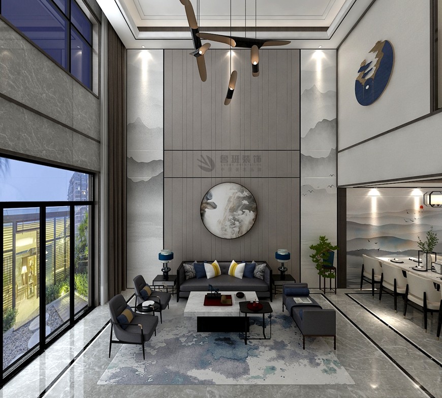 西安(ān)魯班裝(zhuāng)飾禦河上院300平米别墅新(xīn)中(zhōng)式設計客廳沙發背景牆設計 西安(ān)魯班裝(zhuāng)飾禦河上院300平米别墅新(xīn)中(zhōng)式設計客廳沙發背景牆設計