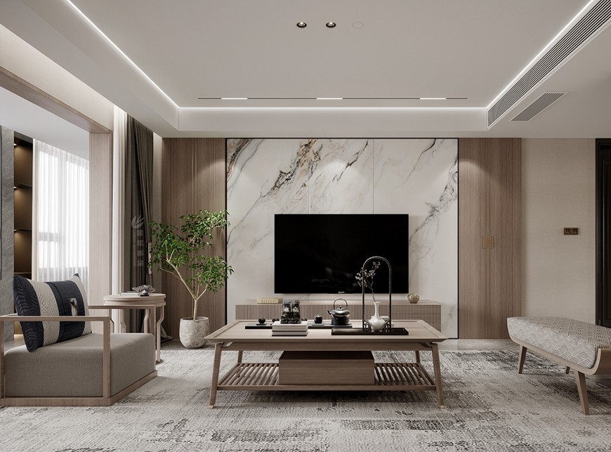 西安(ān)魯班裝(zhuāng)飾華清學(xué)府城150平米新(xīn)中(zhōng)式設計——電(diàn)視背景牆效果圖 西安(ān)魯班裝(zhuāng)飾華清學(xué)府城150平米新(xīn)中(zhōng)式設計——電(diàn)視背景牆效果圖