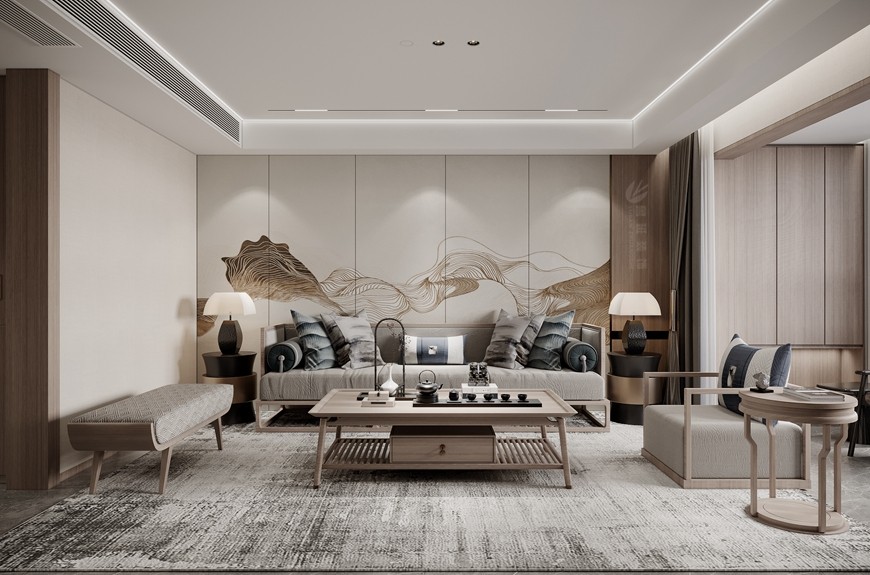 西安(ān)魯班裝(zhuāng)飾華清學(xué)府城150平米新(xīn)中(zhōng)式設計——沙發背景牆效果圖 西安(ān)魯班裝(zhuāng)飾華清學(xué)府城150平米新(xīn)中(zhōng)式設計——沙發背景牆效果圖