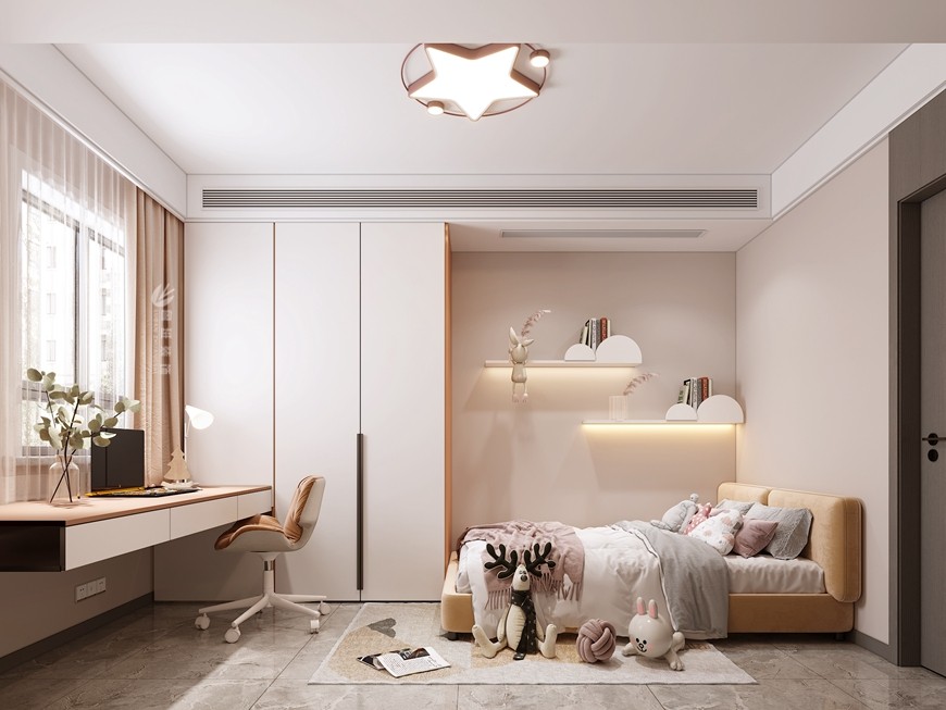 西安(ān)魯班裝(zhuāng)飾華清學(xué)府城150平米新(xīn)中(zhōng)式設計——女兒房效果圖 西安(ān)魯班裝(zhuāng)飾華清學(xué)府城150平米新(xīn)中(zhōng)式設計——女兒房效果圖