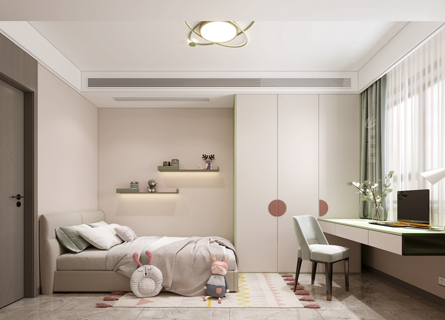 西安(ān)魯班裝(zhuāng)飾華清學(xué)府城150平米新(xīn)中(zhōng)式設計——男童兒童房設計效果圖 西安(ān)魯班裝(zhuāng)飾華清學(xué)府城150平米新(xīn)中(zhōng)式設計——男童兒童房設計效果圖