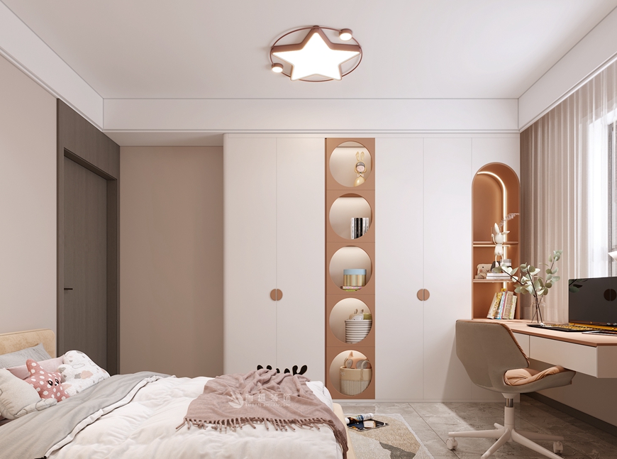 西安(ān)魯班裝(zhuāng)飾華清學(xué)府城150平米新(xīn)中(zhōng)式設計——女兒房效果圖 西安(ān)魯班裝(zhuāng)飾華清學(xué)府城150平米新(xīn)中(zhōng)式設計——女兒房效果圖