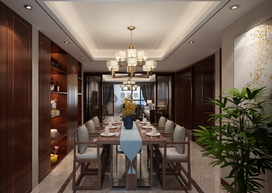 骊山(shān)下的院子四居室160平米簡中(zhōng)式風格餐廳形象牆