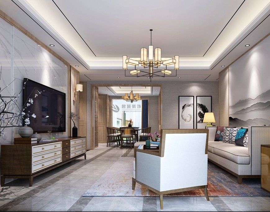 金地西沣公(gōng)元三居室160平米新(xīn)中(zhōng)式風格客廳