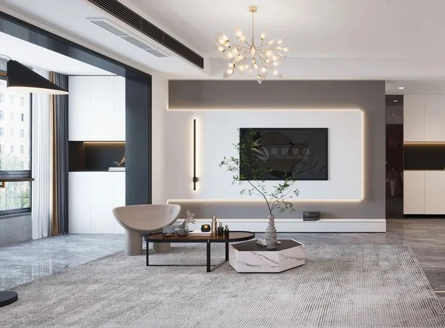 魯班裝(zhuāng)飾群賢道九号140平米現代簡約溫馨風格——客廳電(diàn)視背景牆效果圖設計 魯班裝(zhuāng)飾群賢道九号140平米現代簡約溫馨風格——客廳電(diàn)視背景牆效果圖設計