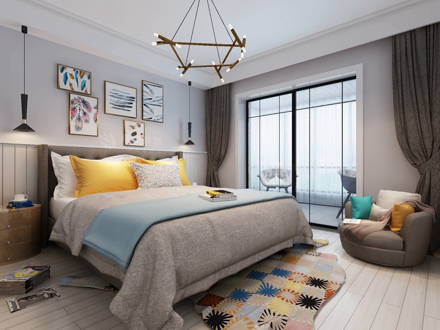 西安(ān)魯班裝(zhuāng)飾林隐天下136平米三居室北歐風設計張丁傑主筆(bǐ)設計——次卧設計效果圖