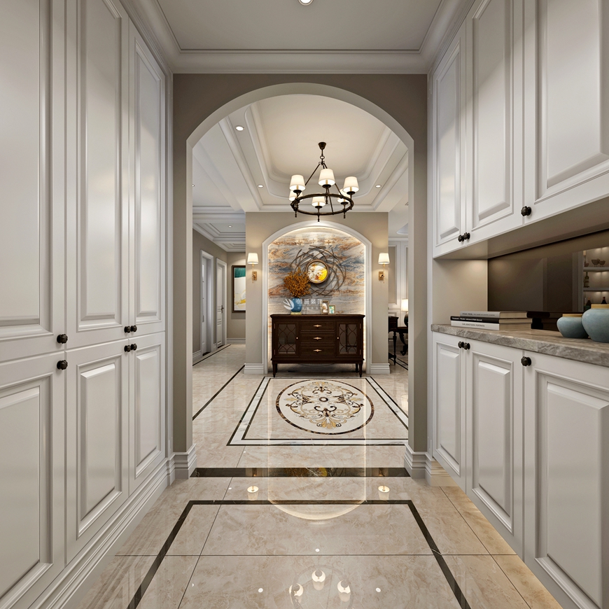 魯班裝(zhuāng)飾出品金水灣四居室160平米現代美式設計王盟主筆(bǐ)設計——門廳設計效果圖