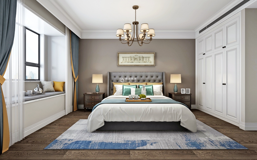 魯班裝(zhuāng)飾出品金水灣四居室160平米現代美式設計王盟主筆(bǐ)設計——老人房設計效果圖