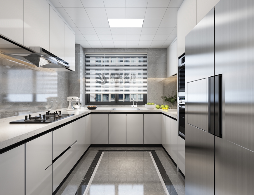 西安(ān)魯班裝(zhuāng)飾出品中(zhōng)建昆明瀾庭230平米現代輕奢設計楊立邦設計師主筆(bǐ)——廚房設計效果圖